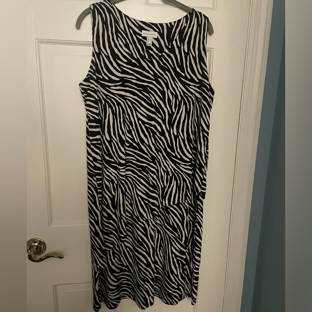 Susan Graver Monochrome ruffle Zebra Midi Dress
